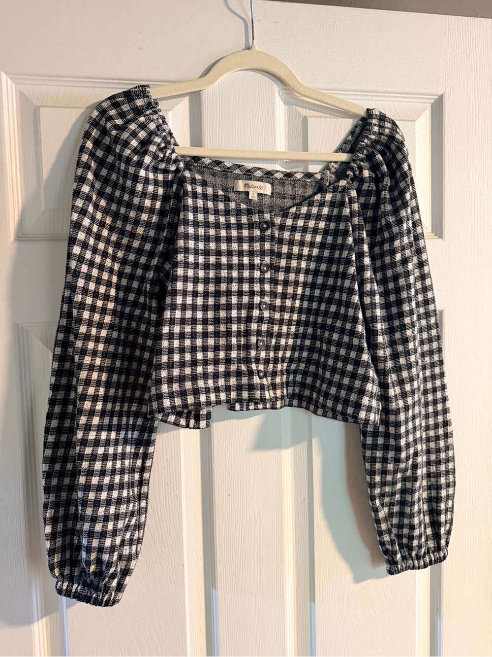 Madewell Black & White Gingham Peasant Blouse